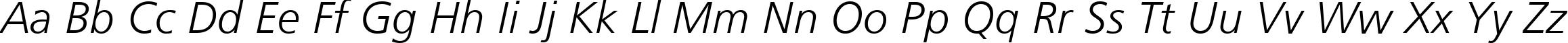 Пример написания английского алфавита шрифтом Humanist 777 Light Italic BT