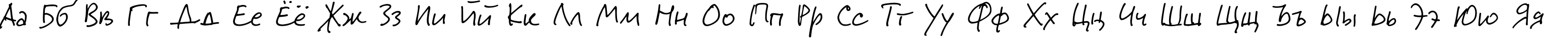 Пример написания русского алфавита шрифтом Jeff Script