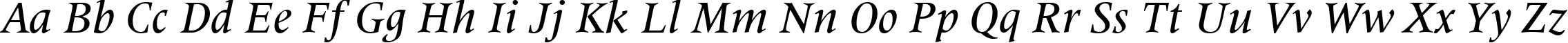 Пример написания английского алфавита шрифтом Latin 725 Medium Italic BT