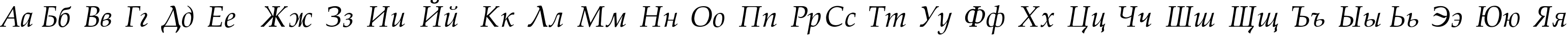 Пример написания русского алфавита шрифтом Palatino-Normal-Italic