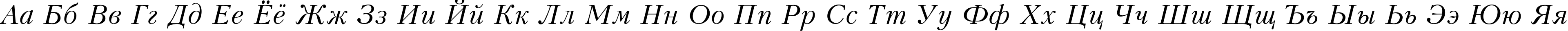 Пример написания русского алфавита шрифтом Peterburg Italic