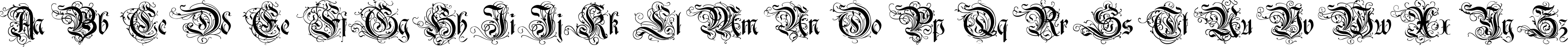 Пример написания английского алфавита шрифтом Rothenburg Decorative