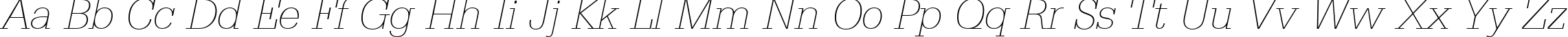 Пример написания английского алфавита шрифтом Serifa Thin Italic BT