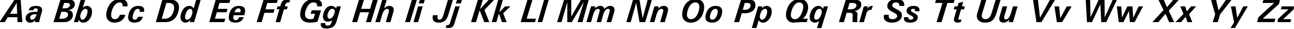 Пример написания английского алфавита шрифтом Univers Bold Italic