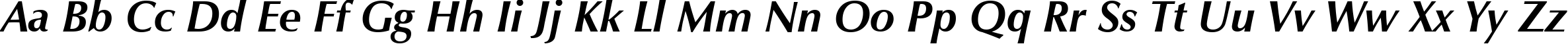 Пример написания английского алфавита шрифтом Zapf Humanist 601 Bold Italic BT