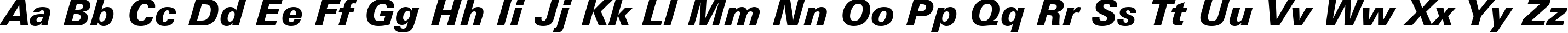 Пример написания английского алфавита шрифтом Zurich Black Italic BT