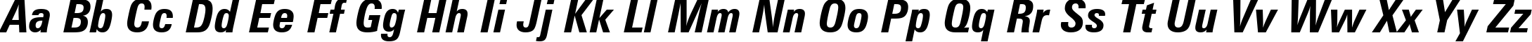 Пример написания английского алфавита шрифтом Zurich Bold Condensed Italic BT