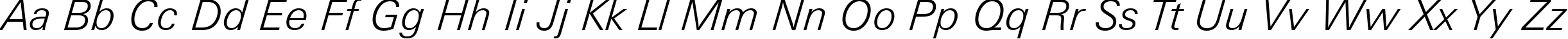 Пример написания английского алфавита шрифтом Zurich Light Italic BT